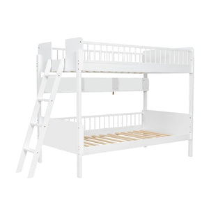 English Elm Twin Over Solid Wood Bunk Bed with Built in Shelves and Reversible Ladder N7090002224K