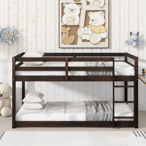 English Elm Solid Twin Over Twin Bunk Bed In Espresso Finish – Sturdy Rubberwood With Ladder & Strengthened Slats W504P191669-GIGA