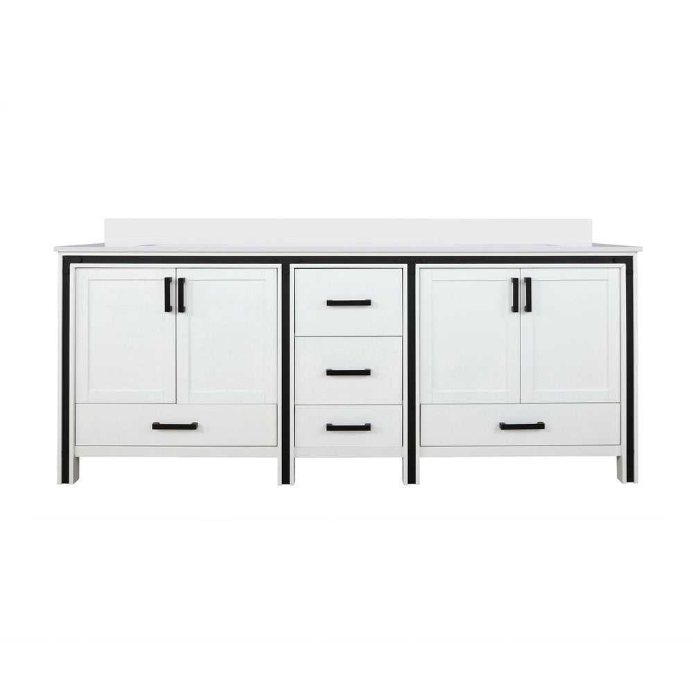 English Elm White Double Bath Vanity 84in W x22in D with Cultured Marble Top, Solid Wood, Soft-Close Drawers B2731P260751