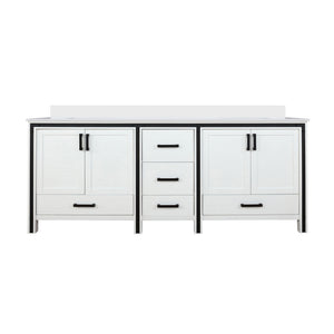English Elm White Double Bath Vanity 84in W x22in D with Cultured Marble Top, Solid Wood, Soft-Close Drawers B2731P260751