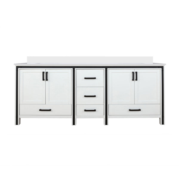 English Elm White Double Bath Vanity 84in W x22in D with Cultured Marble Top, Solid Wood, Soft-Close Drawers B2731P260751