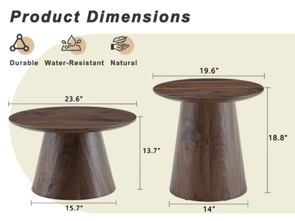 English Elm Nested Round Coffee Table Set with Wood Grain Mdf Top for Modern Living Rooms Walnut W2920S00116