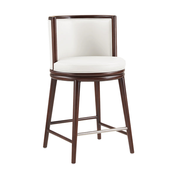 English Elm Evalyn Upholstered White Leatherette Counter Stool with Beech Wood Legs, Foam-Padded, Commercial Grade B365P398056