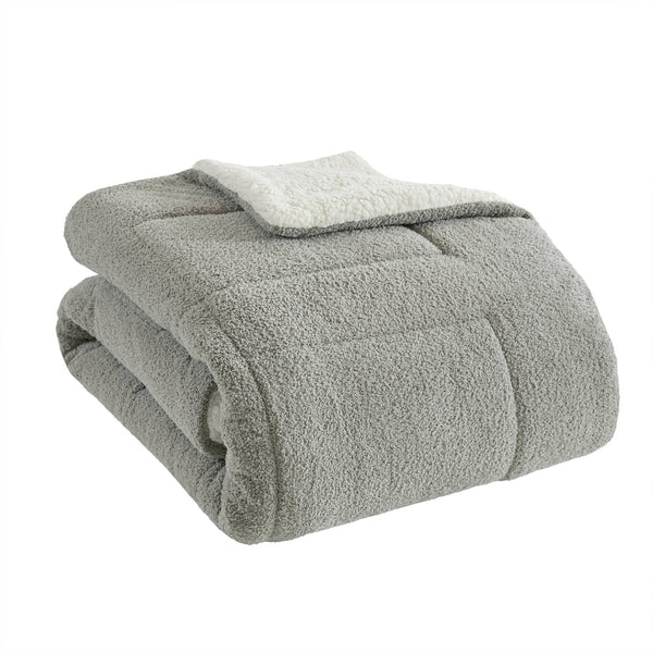 English Elm Comforter Plush twin set with faux feathersoft face and ivory sherpa reverse for cozy warmth and style Grey 23.23 L x 18.11 W x 12.6 H B035P294140