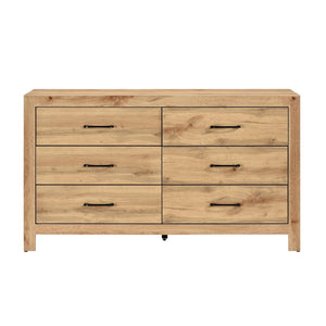 English Elm Rustic Six Drawer Wooden Dresser Natural Finish Bedroom Storage with Dovetail Joinery B011P456448