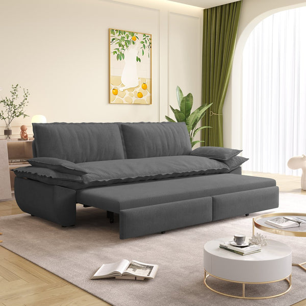 English Elm 73.2" Queen Pull Out Sofa Bed - 3-In-1 Convertible Loveseat With Corduroy Fabric, Easy Care Design W1885S00255