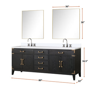 English Elm Black Oak Double Bath Vanity With White Quartz Top, Chrome Faucet & Two 36-Inch Mirrors Included B2731S02191