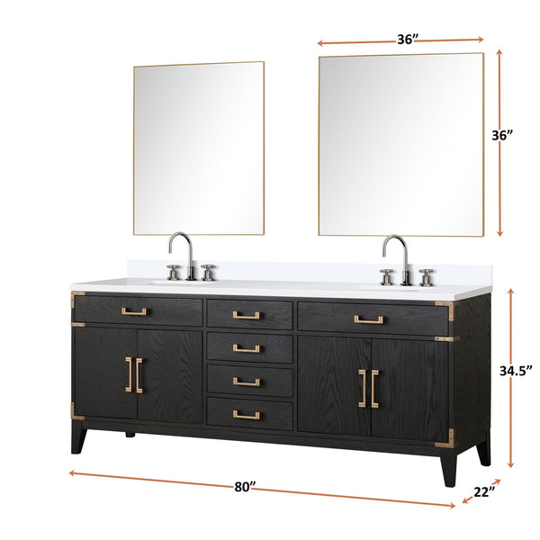 English Elm Black Oak Double Bath Vanity With White Quartz Top, Chrome Faucet & Two 36-Inch Mirrors Included B2731S02191