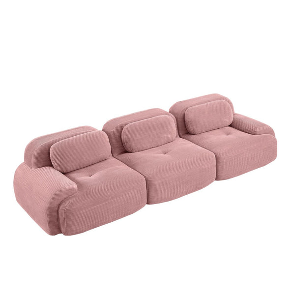English Elm 3-seat Modular Corduroy Sofa with Curved Armrests and Resilient Cushions for Living Rooms W714S01406