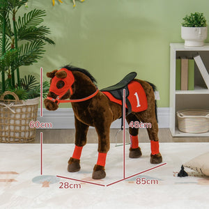 English Elm Qaba Plush Ride on Pony Toy with Saddle Stirrups and Neighing Sound for Kids W2225P249772