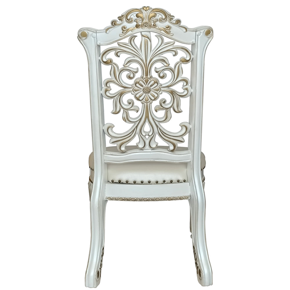 English Elm Ivory Floral Nailhead Side Chair Set of 2 — PU Upholstered Comfort, Antique Pearl Wood Trim Elegance B062P209285