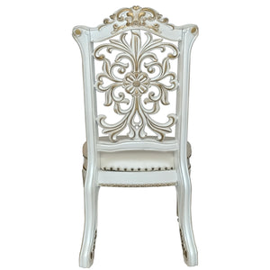 English Elm Ivory Floral Nailhead Side Chair Set of 2 — PU Upholstered Comfort, Antique Pearl Wood Trim Elegance B062P209285
