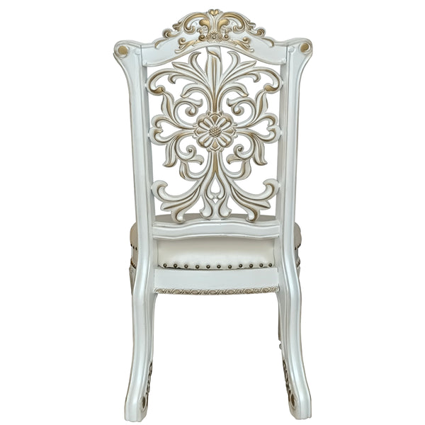English Elm Ivory Floral Nailhead Side Chair Set of 2 — PU Upholstered Comfort, Antique Pearl Wood Trim Elegance B062P209285