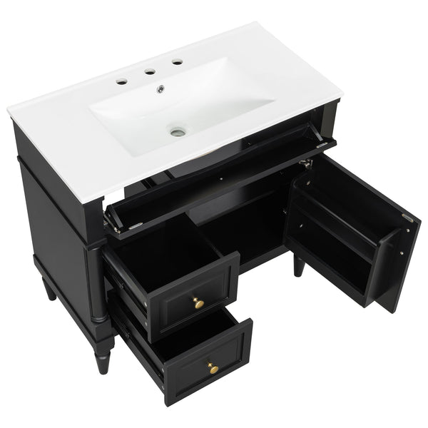 English Elm 36" Bathroom Vanity With Elegant Ceramic Sink, Adjustable Storage, And Sleek Black Finish For Modern Style N725P356064B