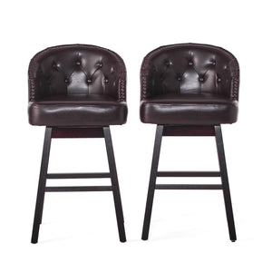 English Elm Christopher Knight Home® - 360 Plush Swivel Bar Stools Set of 2 with Nailhead Trim & Tufted Brown Seats, Rubberwood Base N779P293839B
