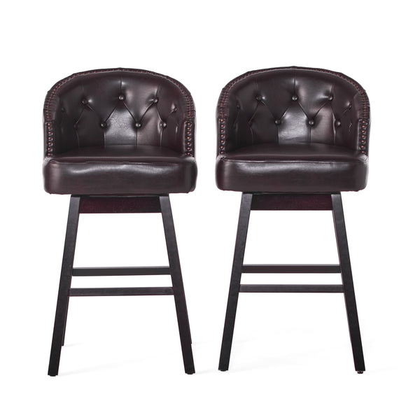 English Elm Christopher Knight Home® - 360 Plush Swivel Bar Stools Set of 2 with Nailhead Trim & Tufted Brown Seats, Rubberwood Base N779P293839B