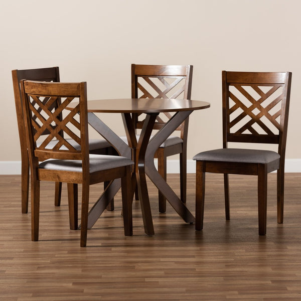 Baxton Studio Baxton Norah 5-Piece Modern Dining Set with Grey Upholstery & Walnut Finish - Comfort & Style Norah-Grey/Walnut-5PC Dining Set