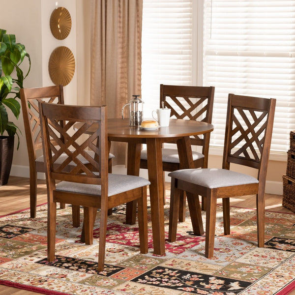 Baxton Studio Baxton Studio Lilly 5-Piece Modern Dining Set in Grey Fabric & Walnut Finish - Chic & Compact Design Lilly-Grey/Walnut-5PC Dining Set