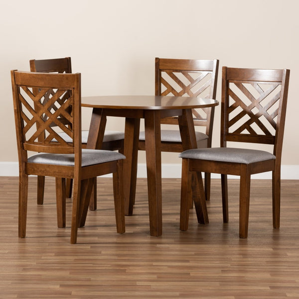 Baxton Studio Baxton Studio Lilly 5-Piece Modern Dining Set in Grey Fabric & Walnut Finish - Chic & Compact Design Lilly-Grey/Walnut-5PC Dining Set