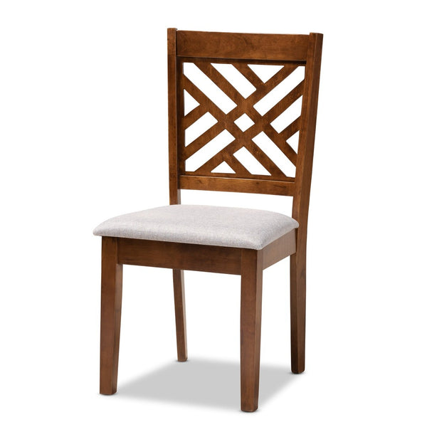 Baxton Studio Baxton Studio Alena 5-Piece Grey Fabric Dining Set with Walnut Wood Table & Elegant Upholstered Chairs Alena-Grey/Walnut-5PC Dining Set