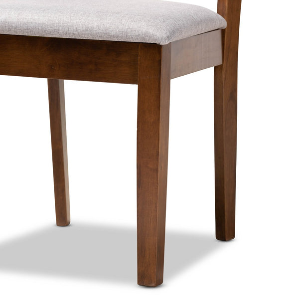 Baxton Studio Baxton Studio Alena 5-Piece Grey Fabric Dining Set with Walnut Wood Table & Elegant Upholstered Chairs Alena-Grey/Walnut-5PC Dining Set