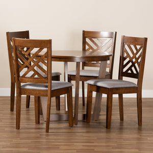 Baxton Studio Baxton Studio Alena 5-Piece Grey Fabric Dining Set with Walnut Wood Table & Elegant Upholstered Chairs Alena-Grey/Walnut-5PC Dining Set