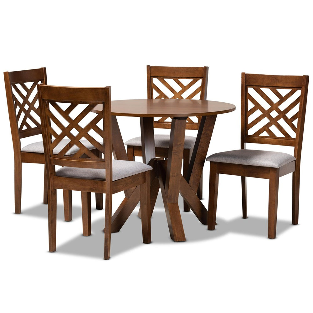Baxton Studio Baxton Studio Elise 5-Piece Modern Dining Set with Grey Upholstery & Walnut Finish for Stylish Spaces Elise-Grey/Walnut-5PC Dining Set