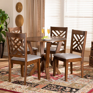 Baxton Studio Baxton Studio Elise 5-Piece Modern Dining Set with Grey Upholstery & Walnut Finish for Stylish Spaces Elise-Grey/Walnut-5PC Dining Set