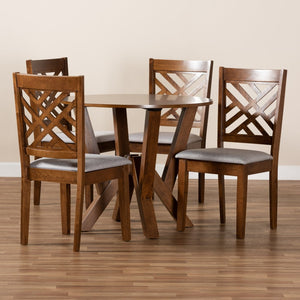 Baxton Studio Baxton Studio Elise 5-Piece Modern Dining Set with Grey Upholstery & Walnut Finish for Stylish Spaces Elise-Grey/Walnut-5PC Dining Set