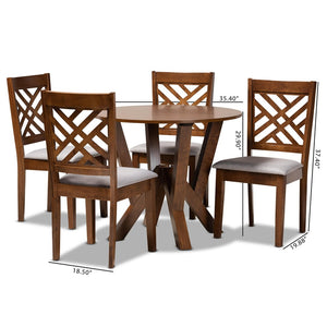 Baxton Studio Baxton Studio Elise 5-Piece Modern Dining Set with Grey Upholstery & Walnut Finish for Stylish Spaces Elise-Grey/Walnut-5PC Dining Set