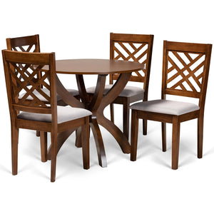 Baxton Studio Baxton Edona 5-Piece Dining Set: Modern Grey Upholstered Chairs & Walnut Brown Table for Stylish Meals Edona-Grey/Walnut-5PC Dining Set