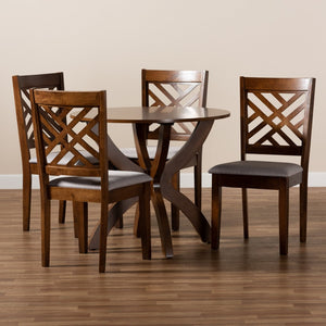Baxton Studio Baxton Edona 5-Piece Dining Set: Modern Grey Upholstered Chairs & Walnut Brown Table for Stylish Meals Edona-Grey/Walnut-5PC Dining Set