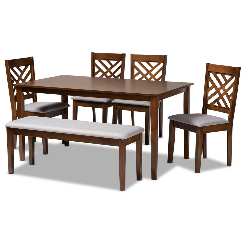 Baxton Studio Baxton Studio Gustavo Modern 6-Piece Dining Set with Grey Upholstery & Walnut Wood Finish Elegance RH317C-Grey/Walnut-6PC Dining Set