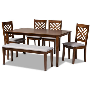Baxton Studio Baxton Studio Gustavo Modern 6-Piece Dining Set with Grey Upholstery & Walnut Wood Finish Elegance RH317C-Grey/Walnut-6PC Dining Set