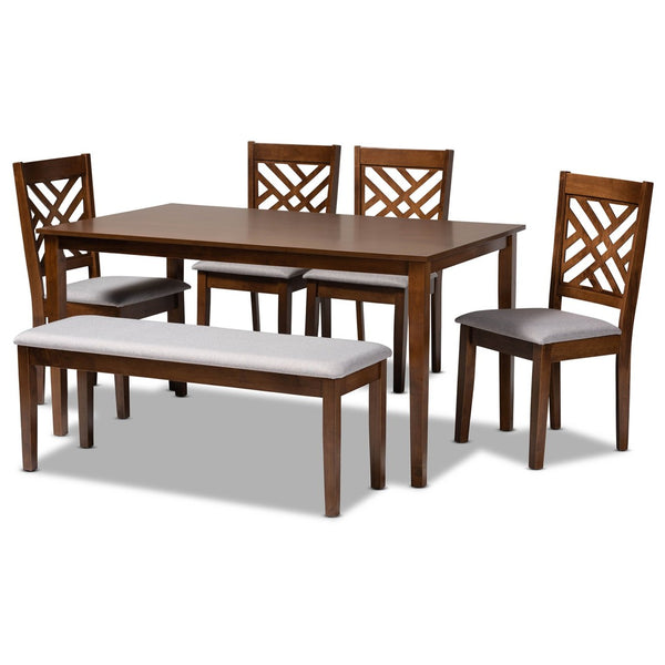 Baxton Studio Baxton Studio Gustavo Modern 6-Piece Dining Set with Grey Upholstery & Walnut Wood Finish Elegance RH317C-Grey/Walnut-6PC Dining Set