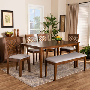 Baxton Studio Baxton Studio Gustavo Modern 6-Piece Dining Set with Grey Upholstery & Walnut Wood Finish Elegance RH317C-Grey/Walnut-6PC Dining Set