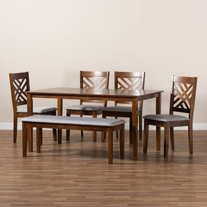 Baxton Studio Baxton Studio Gustavo Modern 6-Piece Dining Set with Grey Upholstery & Walnut Wood Finish Elegance RH317C-Grey/Walnut-6PC Dining Set
