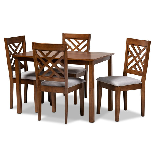 Baxton Studio Baxton Caron 5-Piece Dining Set in Grey Fabric with Walnut Brown Finish - Modern Comfort for All RH317C-Grey/Walnut-5PC Dining Set