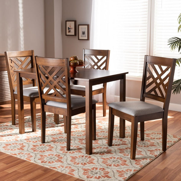 Baxton Studio Baxton Caron 5-Piece Dining Set in Grey Fabric with Walnut Brown Finish - Modern Comfort for All RH317C-Grey/Walnut-5PC Dining Set