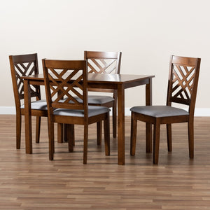 Baxton Studio Baxton Caron 5-Piece Dining Set in Grey Fabric with Walnut Brown Finish - Modern Comfort for All RH317C-Grey/Walnut-5PC Dining Set