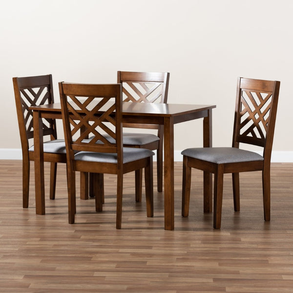 Baxton Studio Baxton Caron 5-Piece Dining Set in Grey Fabric with Walnut Brown Finish - Modern Comfort for All RH317C-Grey/Walnut-5PC Dining Set