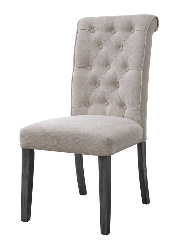 English Elm Yabeina Beige Linen Side Chair Set of 2 with Gray Finish, Button Tufted Back, 5" Cushions, 220lb Capacity B2726P288777