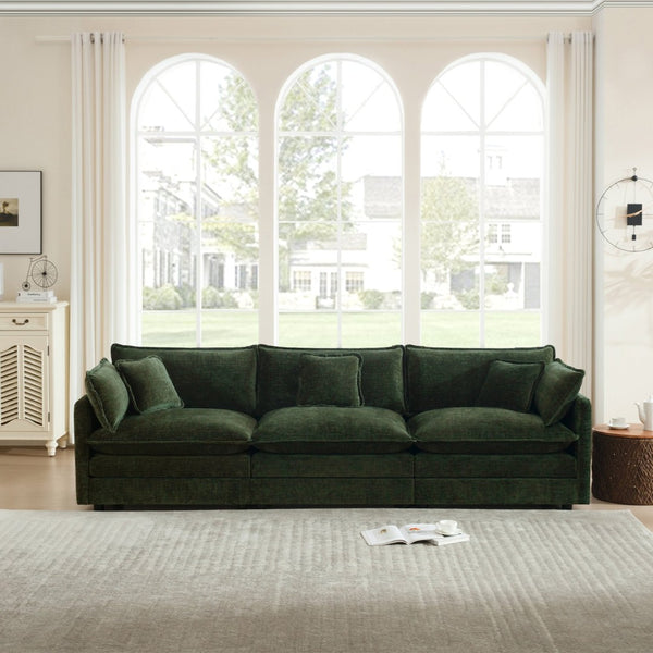 English Elm Mid-century Modern Chenille Sofa Solid Wood Frame Foam Cushions Living Room Seating W714S00462
