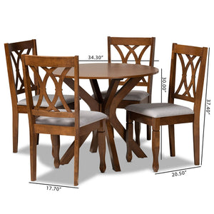 Baxton Studio Baxton Studio Maya 5-Piece Dining Set - Modern Grey Upholstered Chairs & Walnut Round Table Design Maya-Grey/Walnut-5PC Dining Set