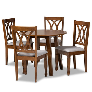 Baxton Studio Baxton Studio Leon 5-Piece Modern Dining Set: Grey Fabric Chairs & Walnut Brown Table for Comfort Leon-Grey/Walnut-5PC Dining Set