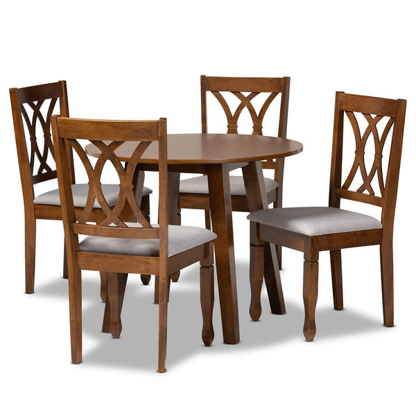 Baxton Studio Baxton Studio Leon 5-Piece Modern Dining Set: Grey Fabric Chairs & Walnut Brown Table for Comfort Leon-Grey/Walnut-5PC Dining Set
