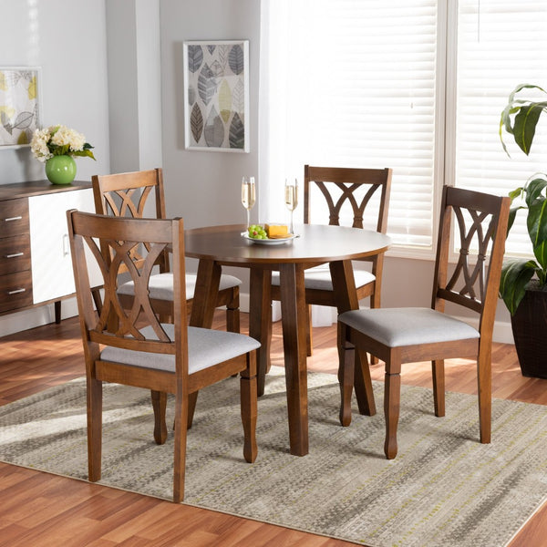 Baxton Studio Baxton Studio Leon 5-Piece Modern Dining Set: Grey Fabric Chairs & Walnut Brown Table for Comfort Leon-Grey/Walnut-5PC Dining Set