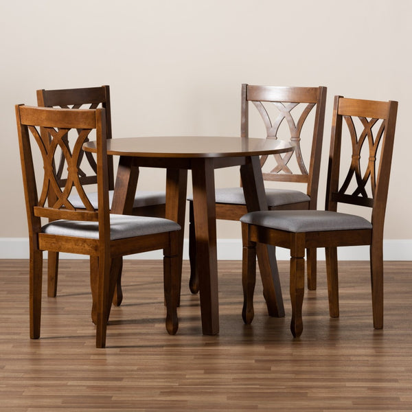 Baxton Studio Baxton Studio Leon 5-Piece Modern Dining Set: Grey Fabric Chairs & Walnut Brown Table for Comfort Leon-Grey/Walnut-5PC Dining Set