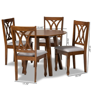 Baxton Studio Baxton Studio Leon 5-Piece Modern Dining Set: Grey Fabric Chairs & Walnut Brown Table for Comfort Leon-Grey/Walnut-5PC Dining Set