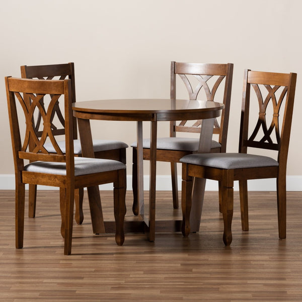 Baxton Studio Baxton Studio Aggie 5-Piece Modern Dining Set with Grey Upholstered Chairs & Walnut Wood Table Aggie-Grey/Walnut-5PC Dining Set